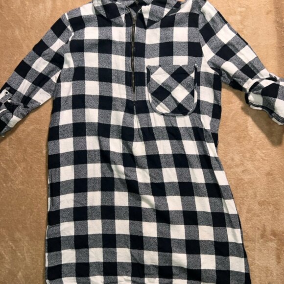 Depri Women Medium Black White Buffalo Flannel Plaid Zip Pocket Tunic Dress (M)‎ - Picture 1 of 7